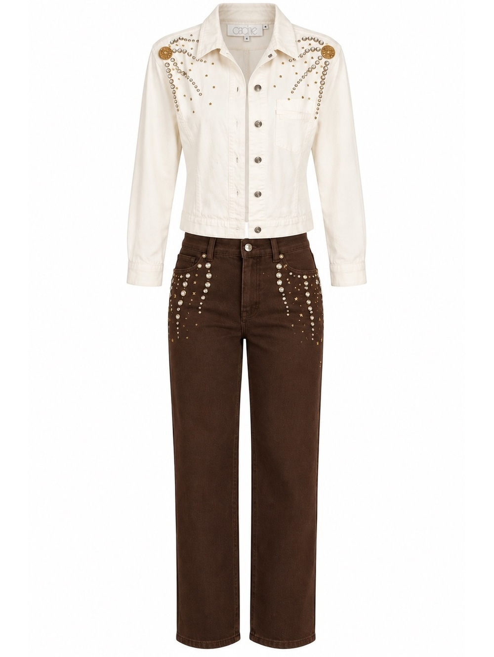 Vintage Cache Rhinestone-Embellished Top & Jeans Set